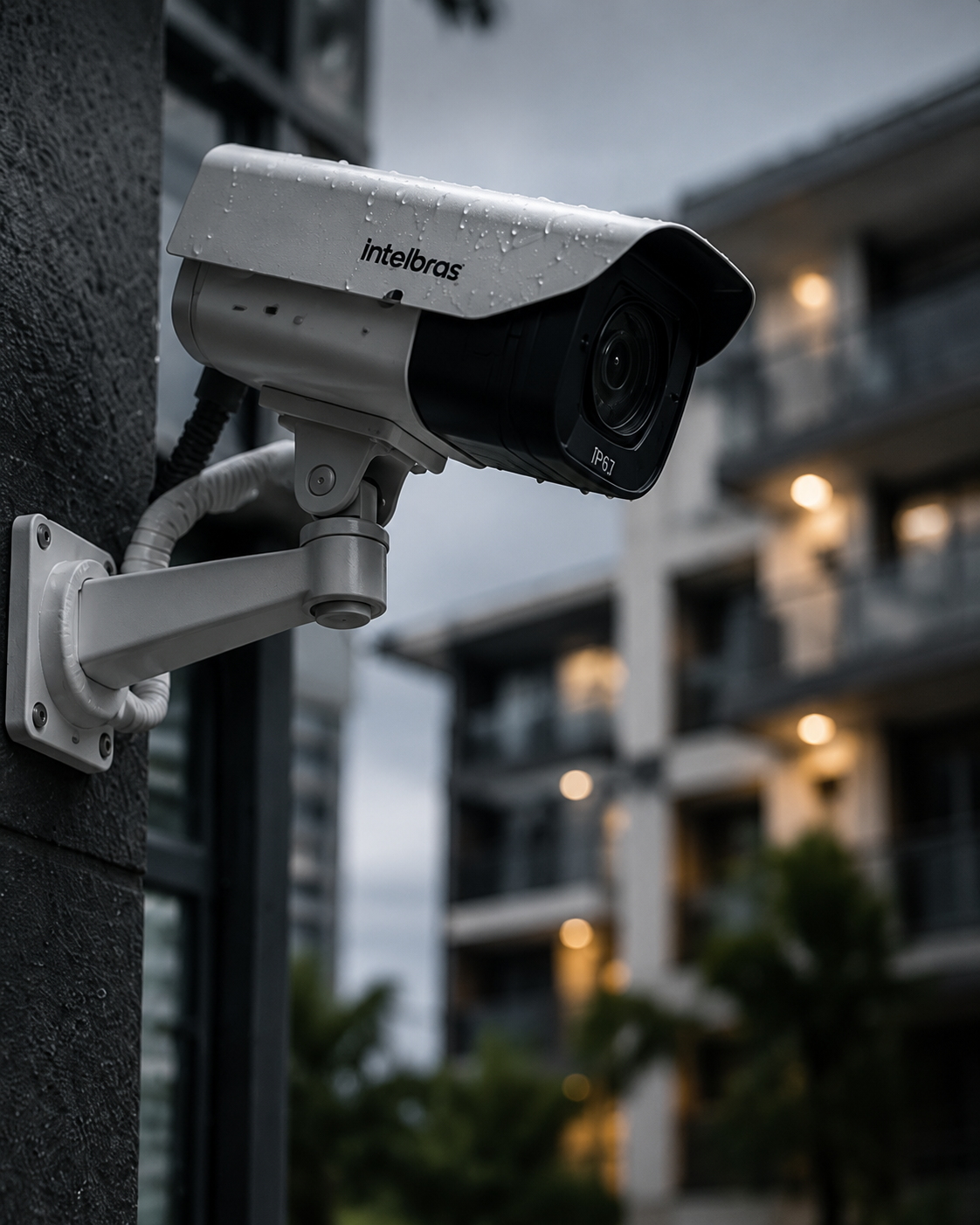Câmera de segurança Intelbras instalada em fachada